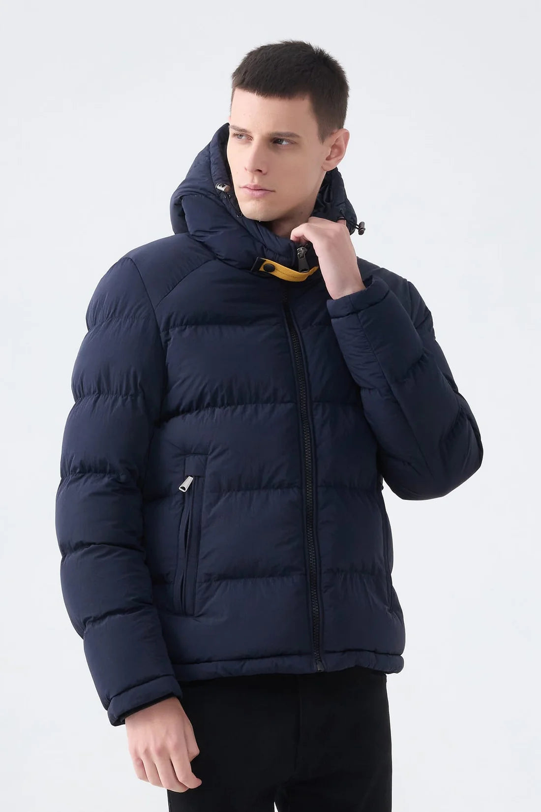 Heren Pufferjas met Hoge Kraag en Capuchon donkerblauw