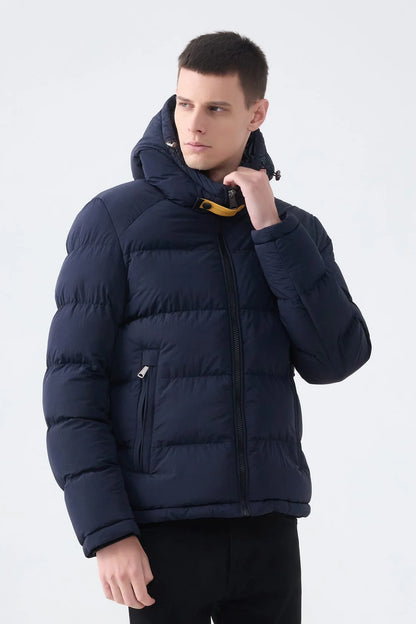 Heren Pufferjas met Hoge Kraag en Capuchon donkerblauw