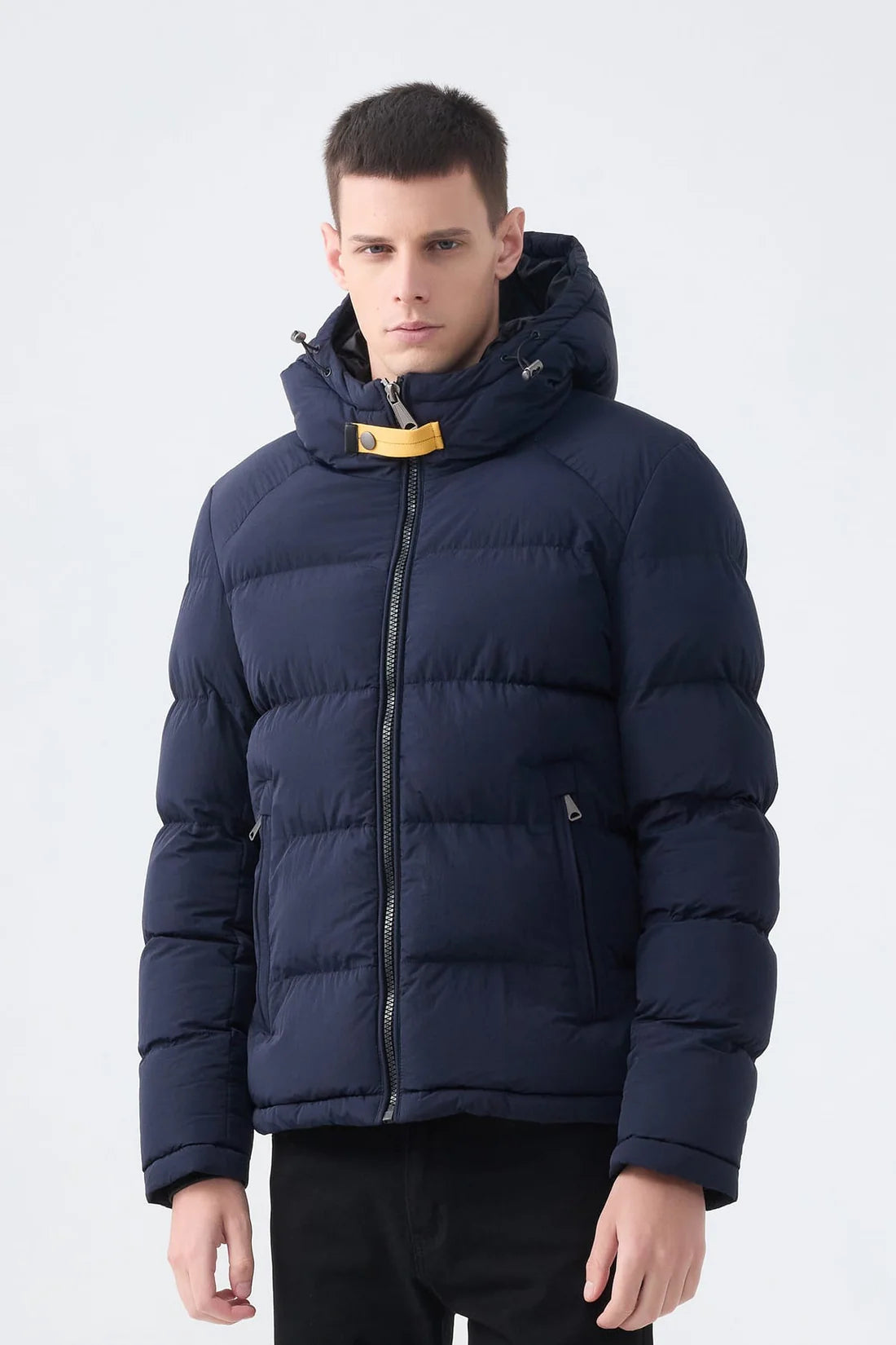 Heren Pufferjas met Hoge Kraag en Capuchon donkerblauw