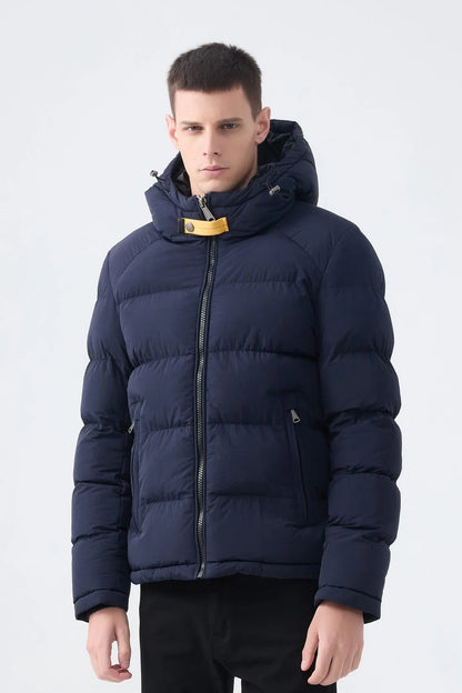 Heren Pufferjas met Hoge Kraag en Capuchon donkerblauw