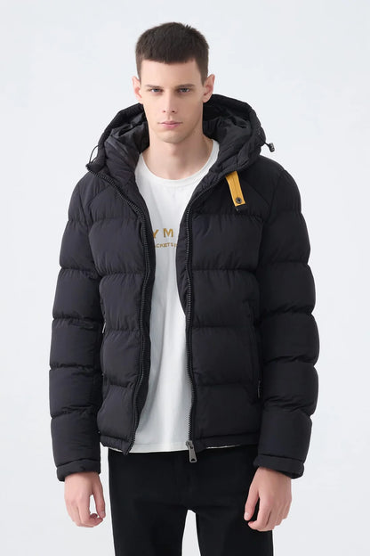 Heren Pufferjas met Hoge Kraag en Capuchon zwart