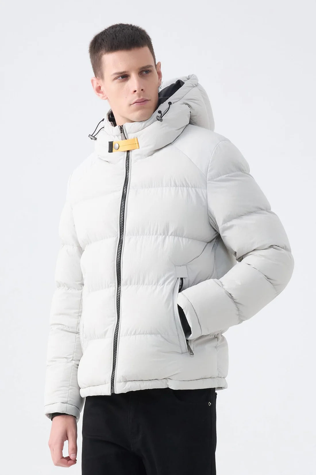 Heren Pufferjas met Hoge Kraag en Capuchon wit