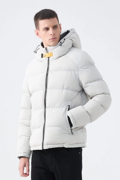 Heren Pufferjas met Hoge Kraag en Capuchon wit