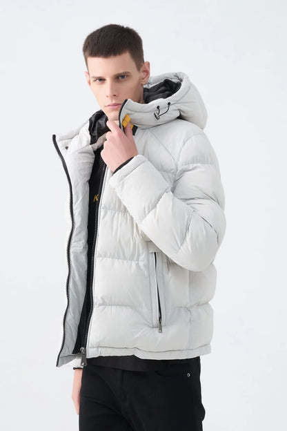 Heren Pufferjas met Hoge Kraag en Capuchon wit
