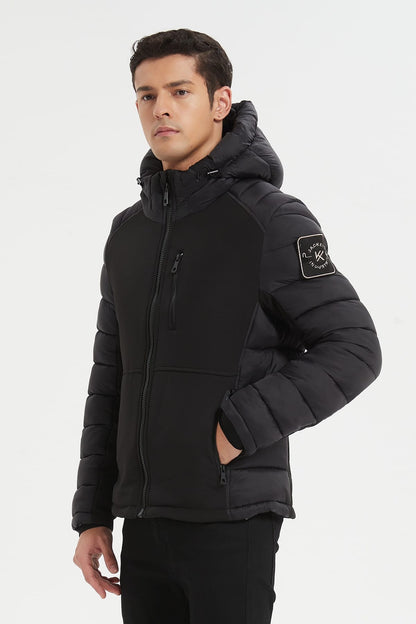 Heren Pufferjas met Capuchon en Badge Detail