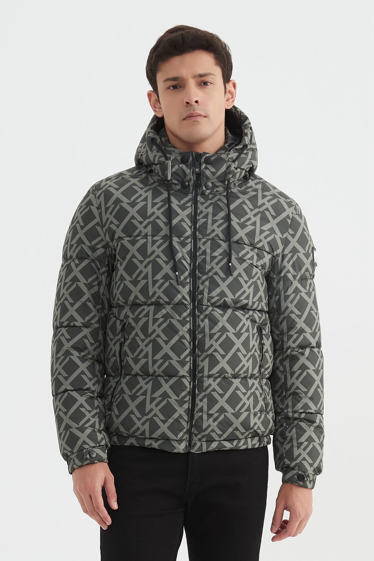 Heren Gewatteerde Pufferjas met Patroon en Capuchon