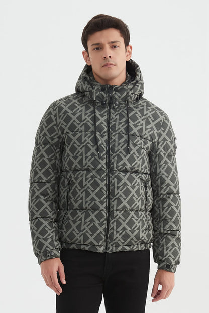Heren Gewatteerde Pufferjas met Patroon en Capuchon