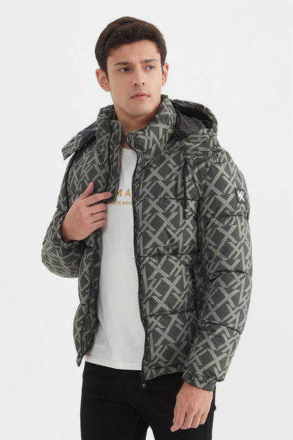 Heren Gewatteerde Pufferjas met Patroon en Capuchon