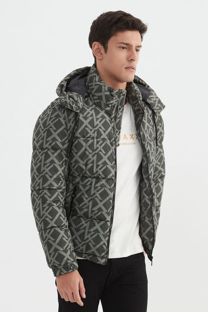 Heren Gewatteerde Pufferjas met Patroon en Capuchon