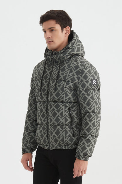 Heren Gewatteerde Pufferjas met Patroon en Capuchon