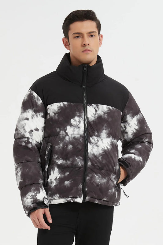 Heren Pufferjas met Print zwart/wit