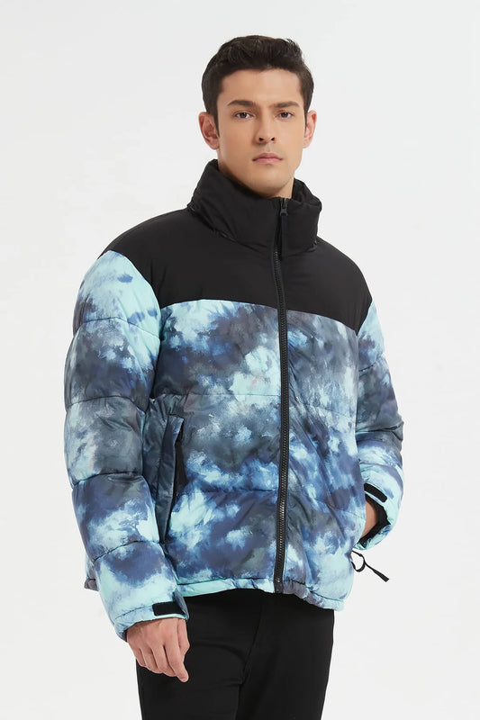 Heren Pufferjas met Print skyblue