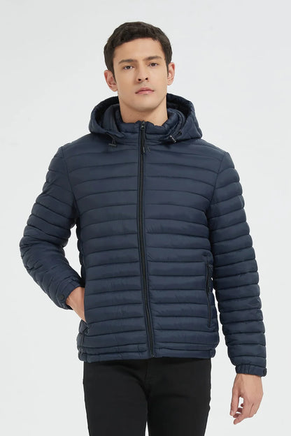 Heren Lichtgewicht Pufferjas met Capuchon donkerblauw