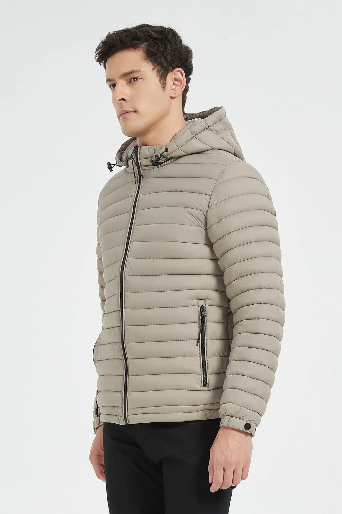 Heren Lichtgewicht Pufferjas met Capuchon beige