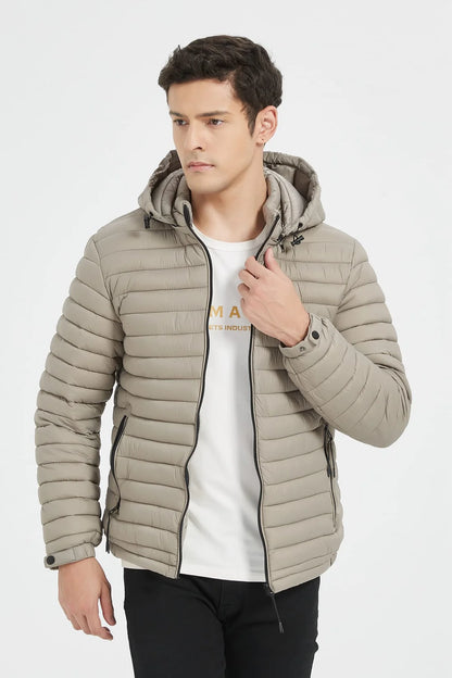 Heren Lichtgewicht Pufferjas met Capuchon beige