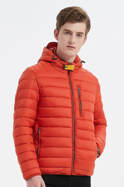 Heren Pufferjas met Capuchon en Gespsluiting orange/rood