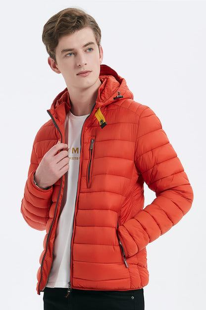 Heren Pufferjas met Capuchon en Gespsluiting orange/rood