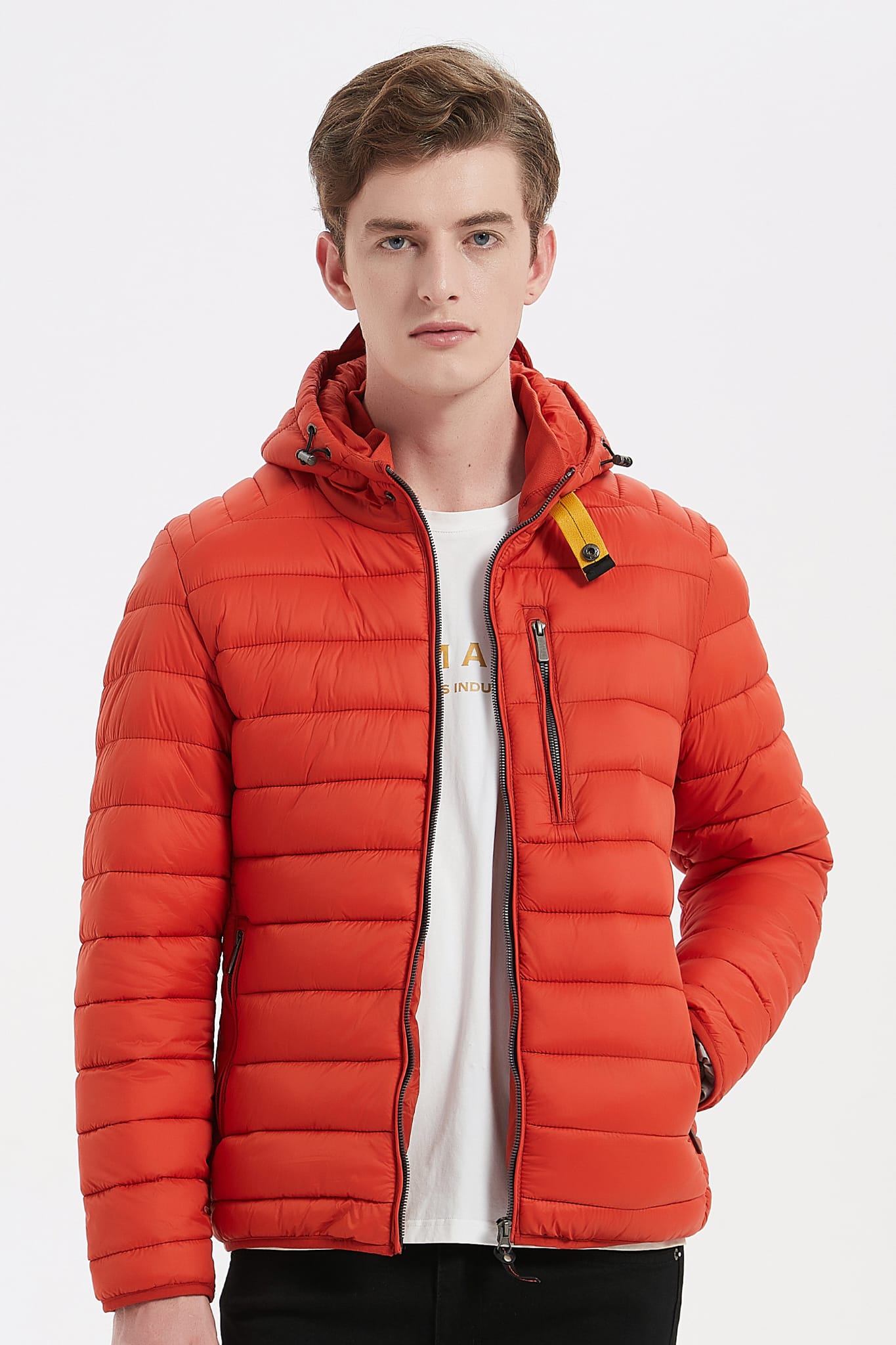 Heren Pufferjas met Capuchon en Gespsluiting orange/rood