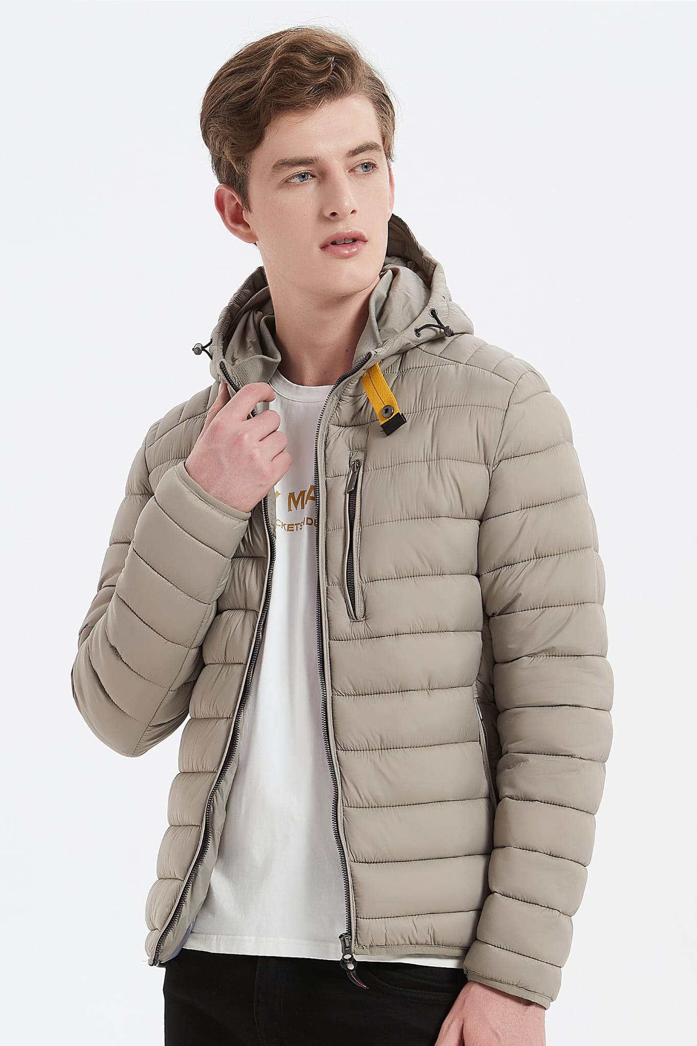 Heren Pufferjas met Capuchon en Gespsluiting beige