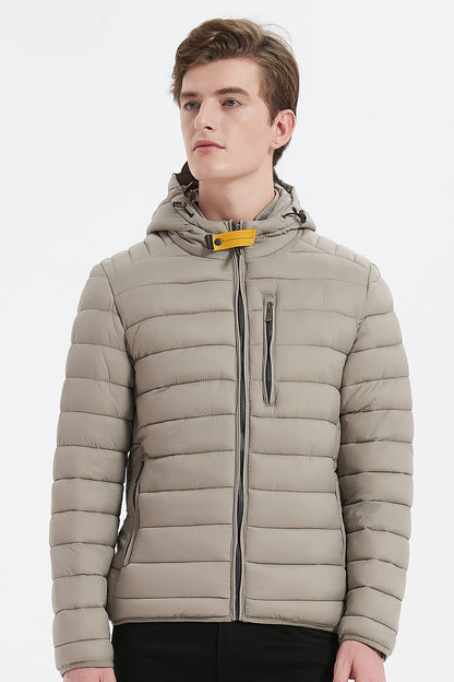 Heren Pufferjas met Capuchon en Gespsluiting beige