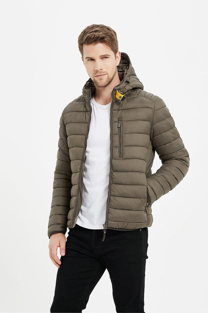 Heren Pufferjas met Capuchon en Gespsluiting legergroen