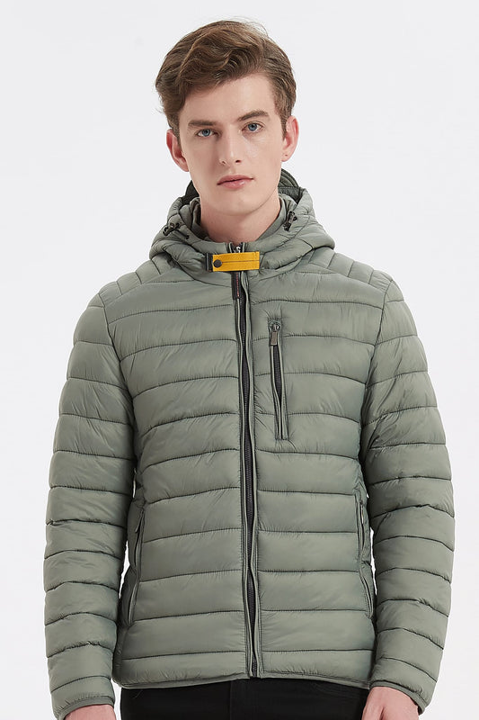 Heren Pufferjas met Capuchon en Gespsluiting groen