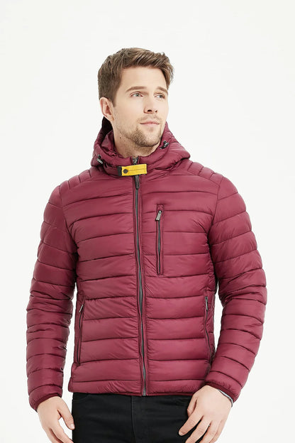Heren Pufferjas met Capuchon en Gespsluiting bordeaux