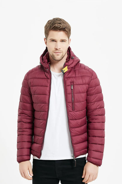 Heren Pufferjas met Capuchon en Gespsluiting bordeaux