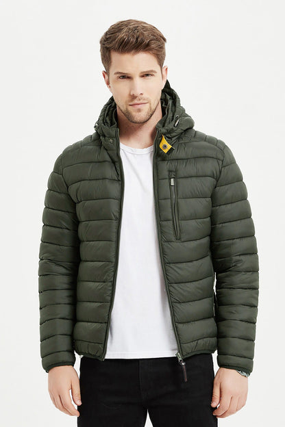 Heren Pufferjas met Capuchon en Gespsluiting legergroen
