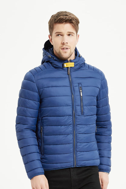 Heren Pufferjas met Capuchon en Gespsluiting blauw