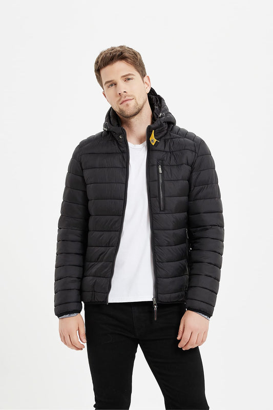 Heren Pufferjas met Capuchon en Gespsluiting zwart