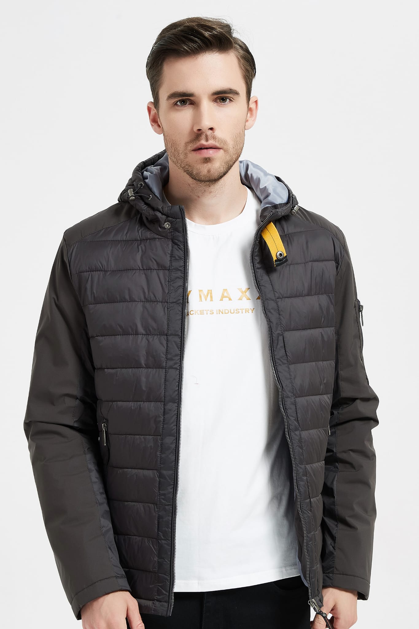 Heren Lichtgewicht Gewatteerde Jas met Borstzak donkergrijs
