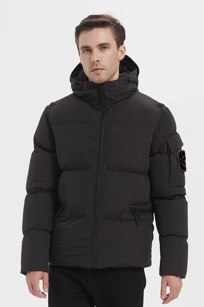 Heren Pufferjas met Capuchon en Arm Patch zwart