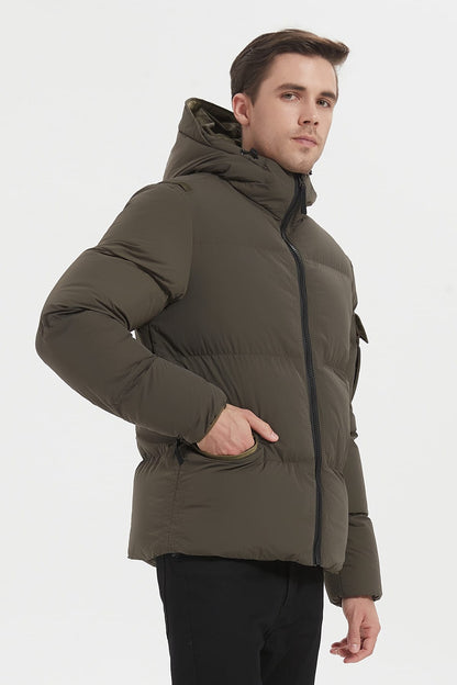 Heren Pufferjas met Capuchon en Arm Patch