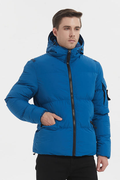 Heren Pufferjas met Capuchon en Arm Patch blauw