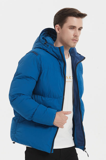 Heren Pufferjas met Capuchon en Arm Patch blauw