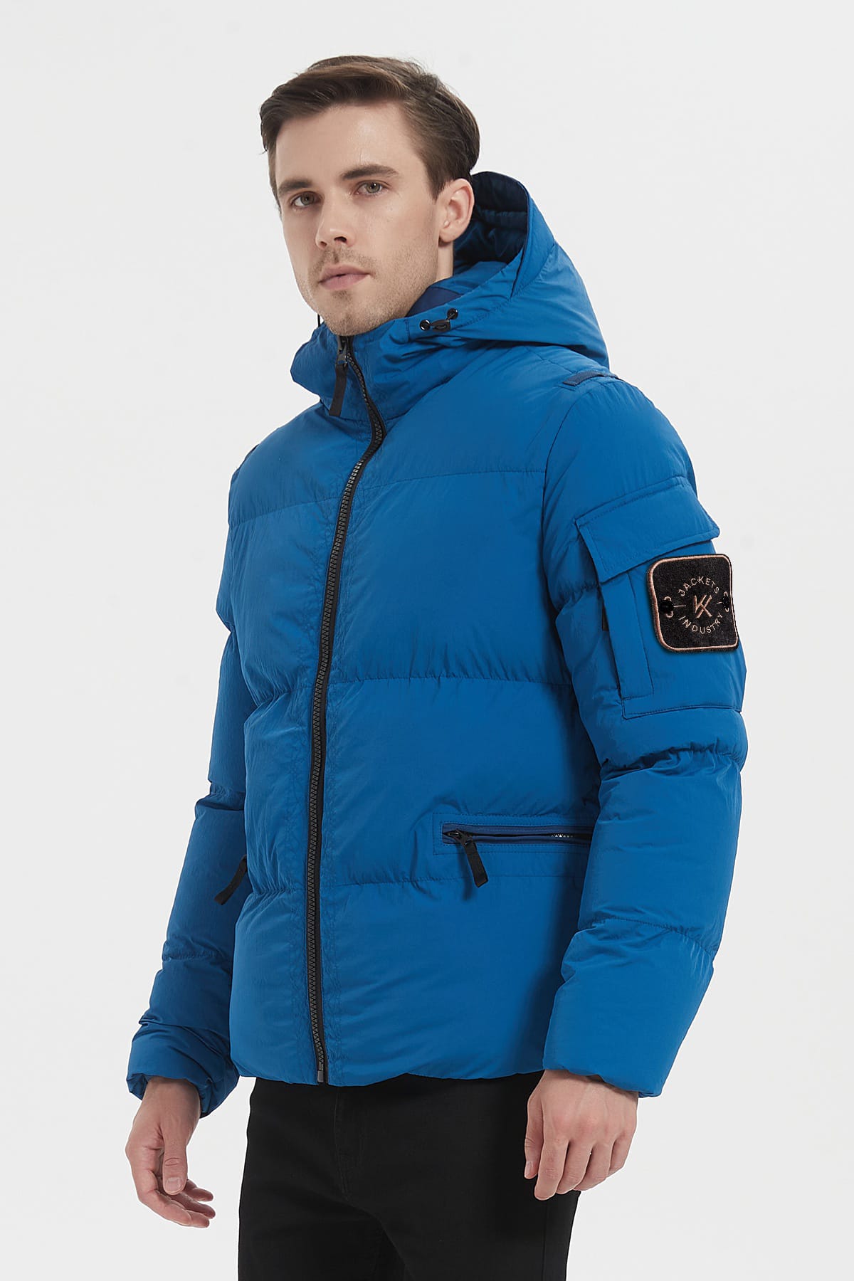 Heren Pufferjas met Capuchon en Arm Patch blauw