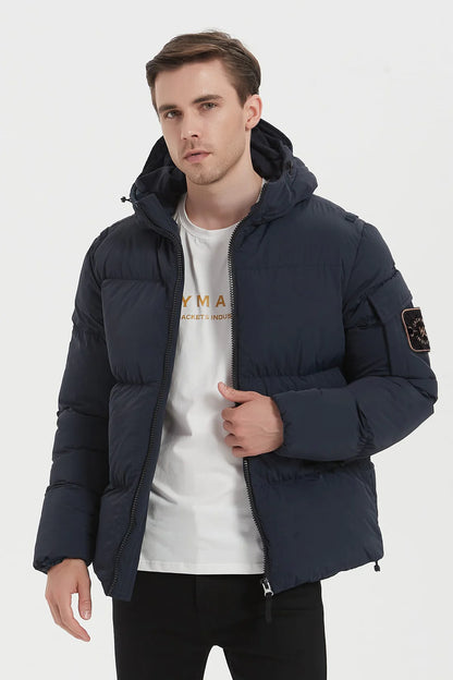 Heren Pufferjas met Capuchon en Arm Patch donkerblauw