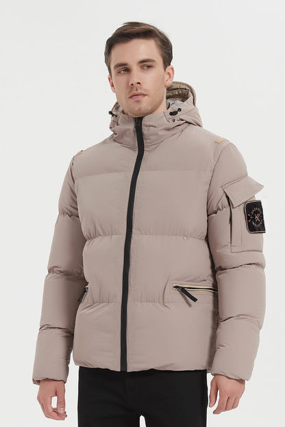 Heren Pufferjas met Capuchon en Arm Patch beige