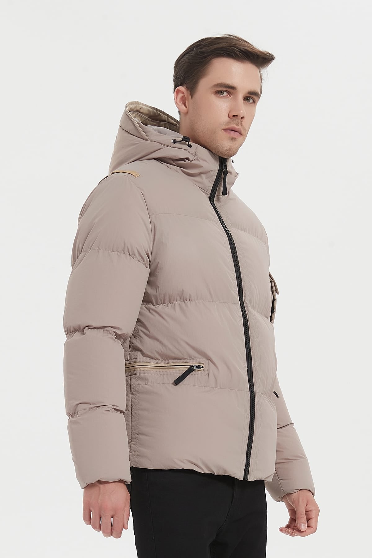 Heren Pufferjas met Capuchon en Arm Patch beige