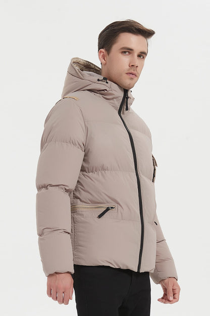Heren Pufferjas met Capuchon en Arm Patch beige