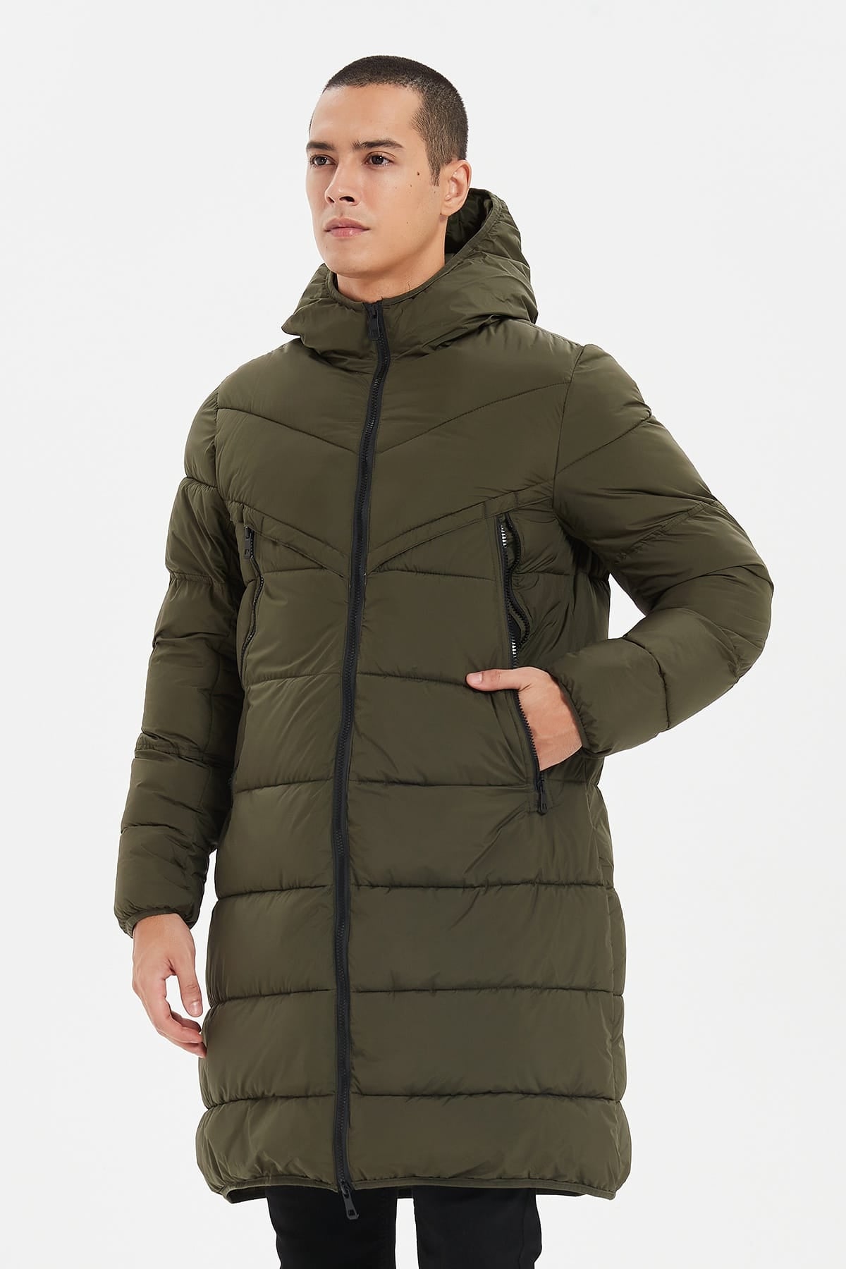 Heren Lange Pufferjas met Capuchon