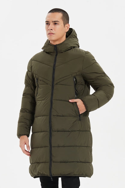 Heren Lange Pufferjas met Capuchon