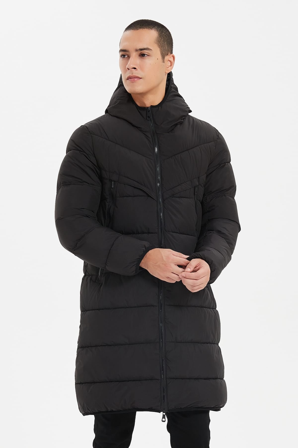 Heren Lange Pufferjas met Capuchon
