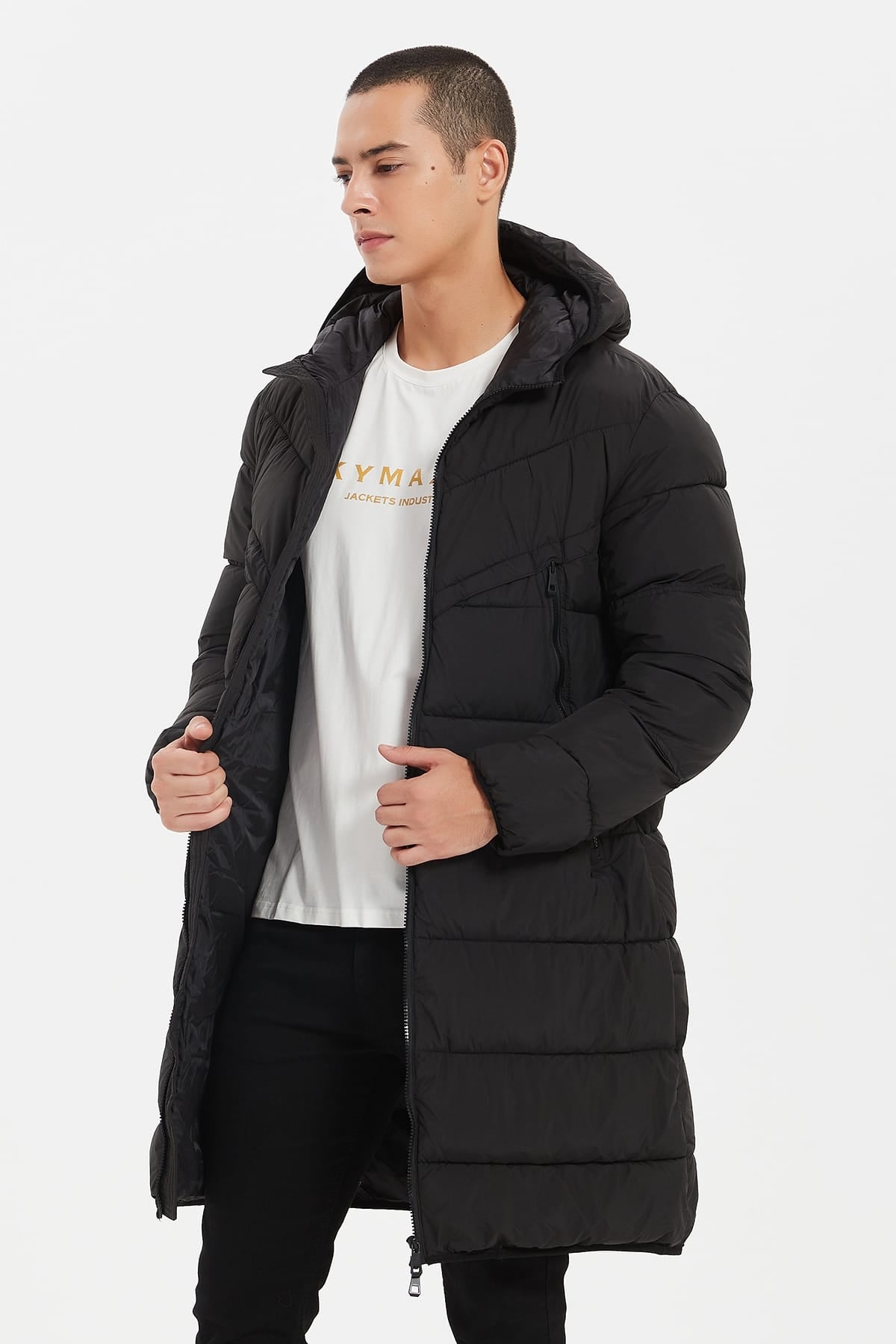 Heren Lange Pufferjas met Capuchon