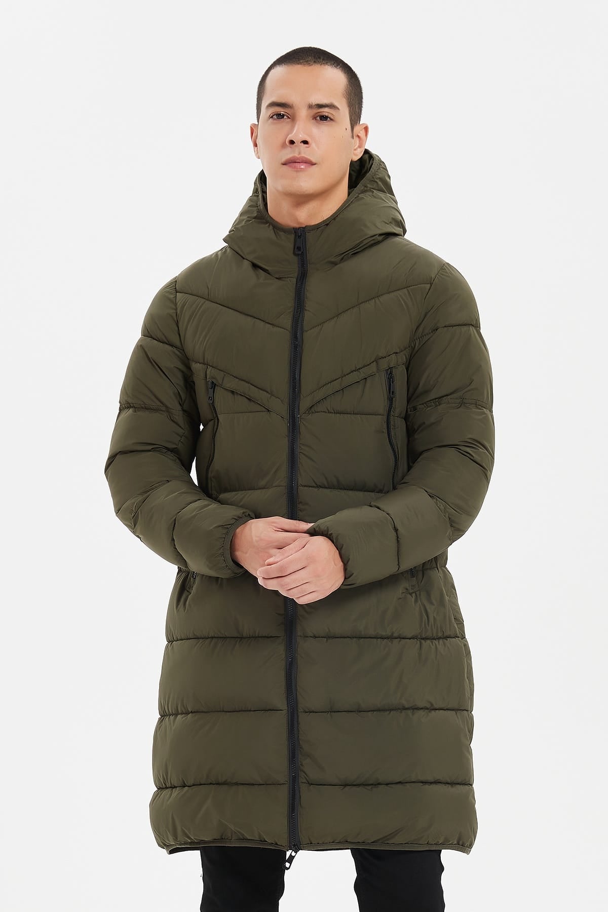 Heren Lange Pufferjas met Capuchon