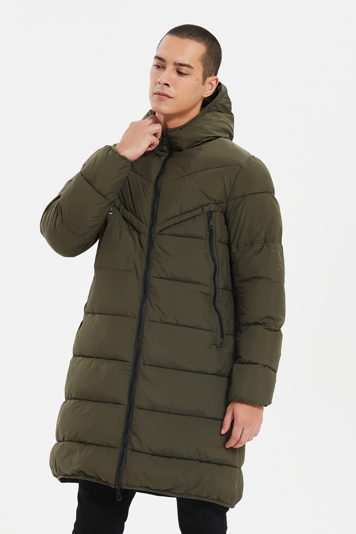 Heren Lange Pufferjas met Capuchon