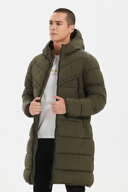 Heren Lange Pufferjas met Capuchon
