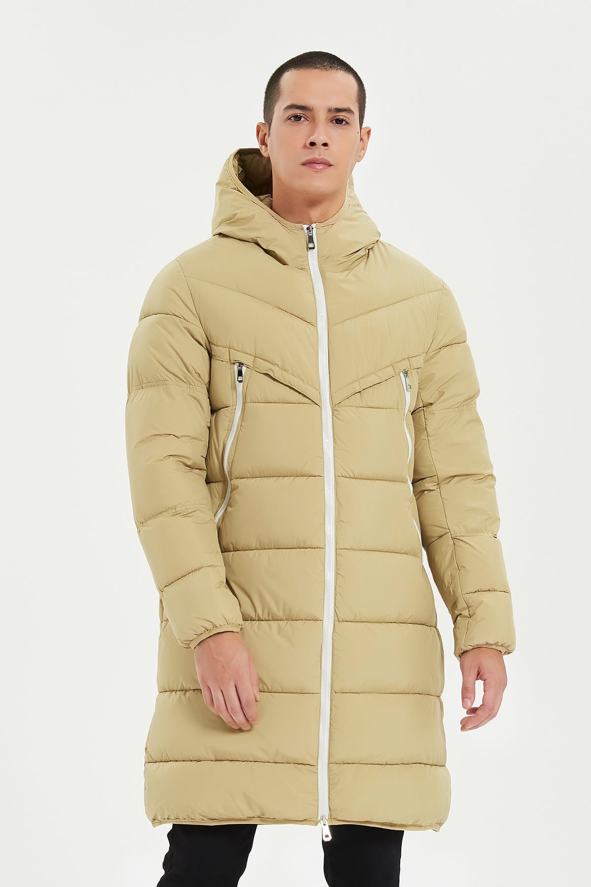 Heren Lange Pufferjas met Capuchon