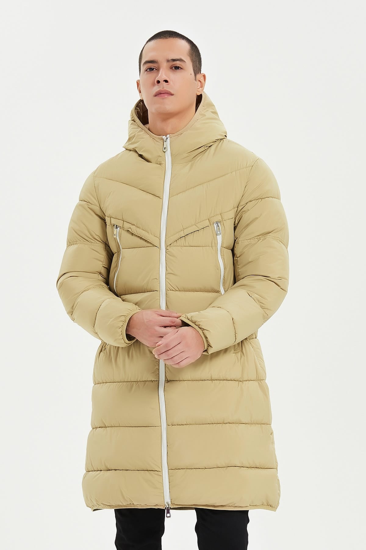 Heren Lange Pufferjas met Capuchon